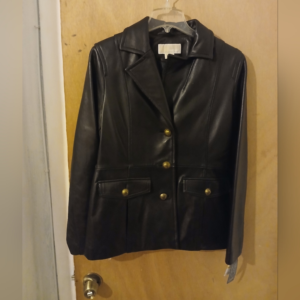 NEW! Michael Kors Women's  Leather Blazer Jacket W/ Monogram Buttons